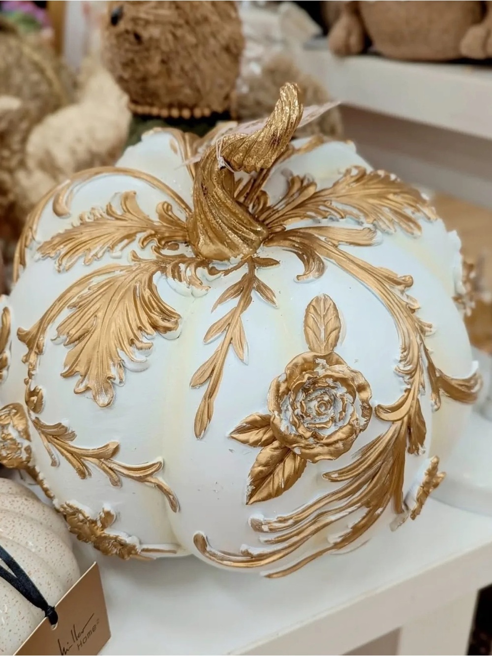 White & Gold Baroque Decorative Pumpkin